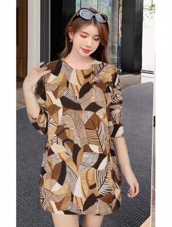 Leaves Printed Jersey Knit Fashion Top 